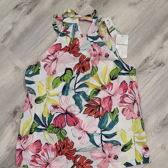 Tommy Bahama Pink and Yellow Ruffled Tank Top - Picture 1 of 5